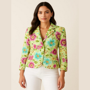Floral Blazer Jacket Colorful Pink Green Padded Shoulder
